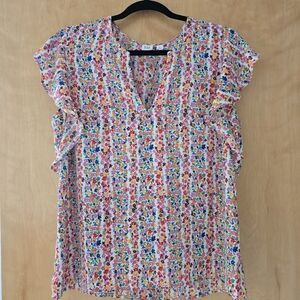 Gap Floral V-Neck Flutter Sleeve Top